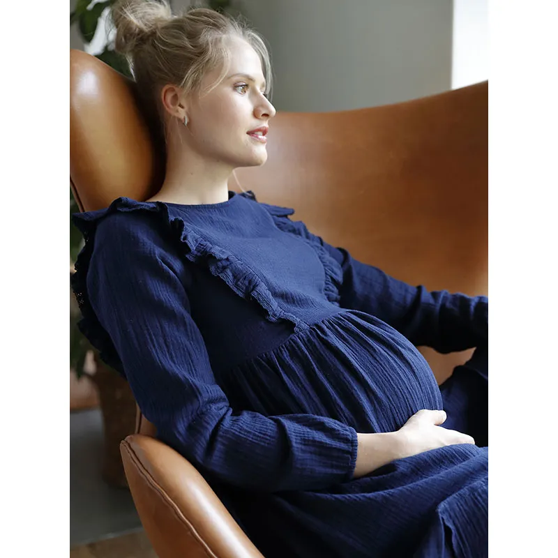 Robe de grossesse gaze de coton - Encre-3