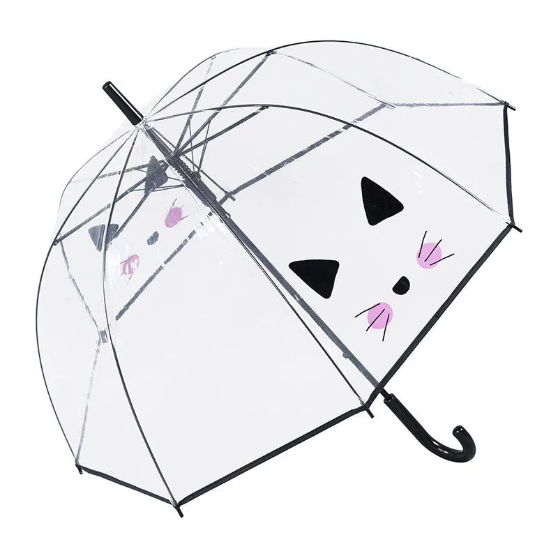 Parapluie cloche auto. Tête de chat Susino - Transparent/Noir-0