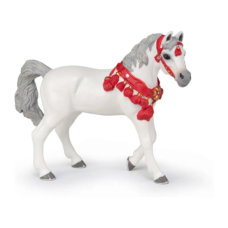 Cheval Arabe blanc en tenue de parade - 15x11cm-0