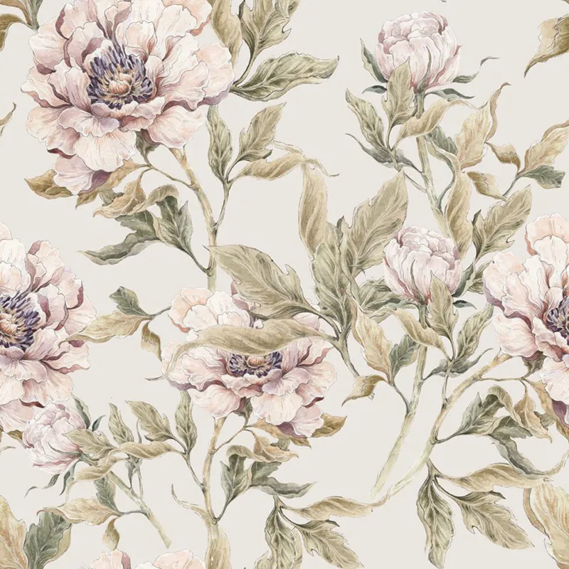 Papier peint Pivoines Gris/Rose - 100x280cm-1
