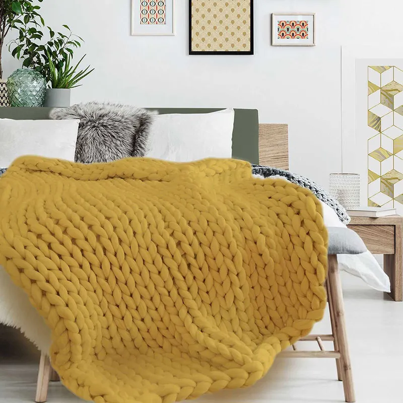 Plaid grosse maille chunky Jaune - 150x120cm-0
