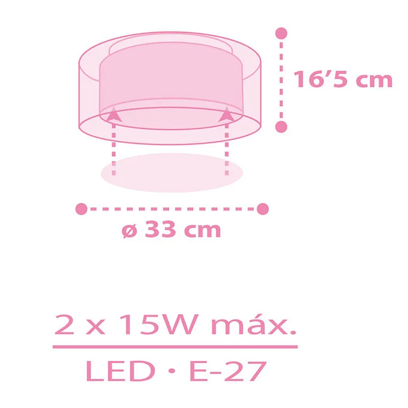 Plafonnier 2 Lumières Licorne Rose - 33x33x17cm-1
