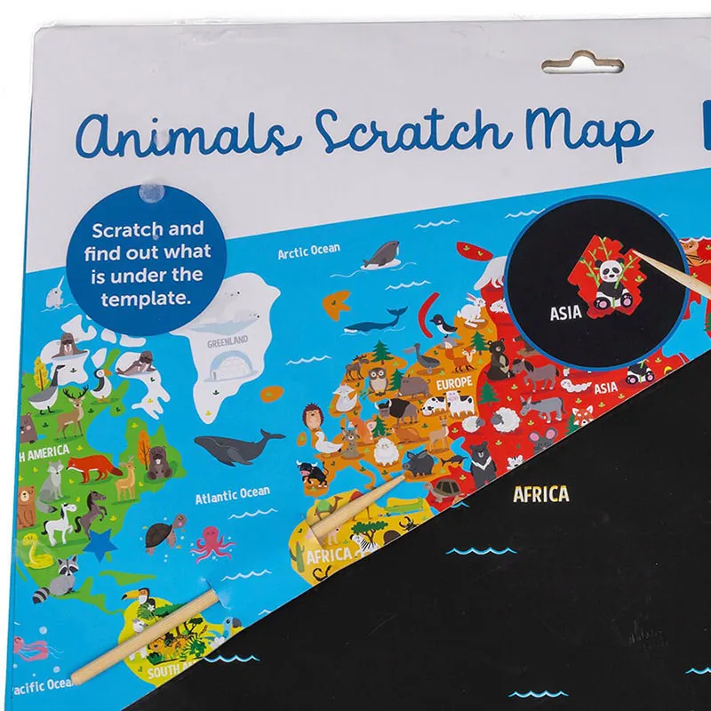 Carte du monde des animaux à gratter - 4+-4