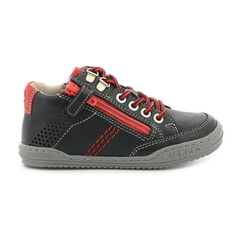 Sneakers hautes zip/lacets Joula - Noir/Rouge-1