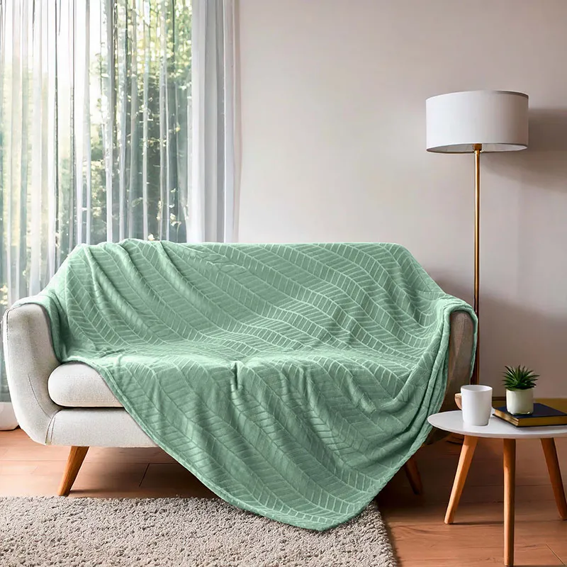 Plaid Flanelle Uni Arya Sauge - 180x220cm-2