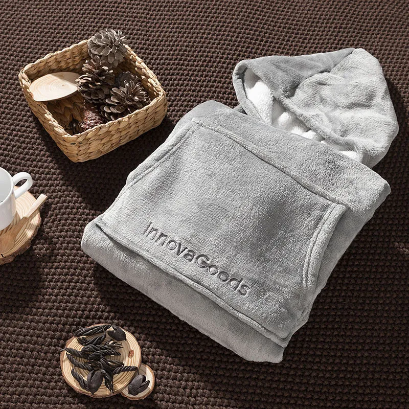 Sweat plaid à capuche Gris - TU-5