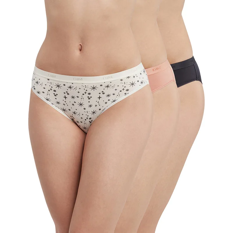 3 Culottes Coton Les Pockets Astro Femme - Blanc/Rose/Noir - DIM-0