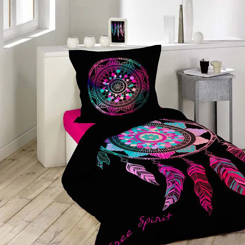 Parure 2pcs Coton Attrape-Rêves Noir/Rose-0