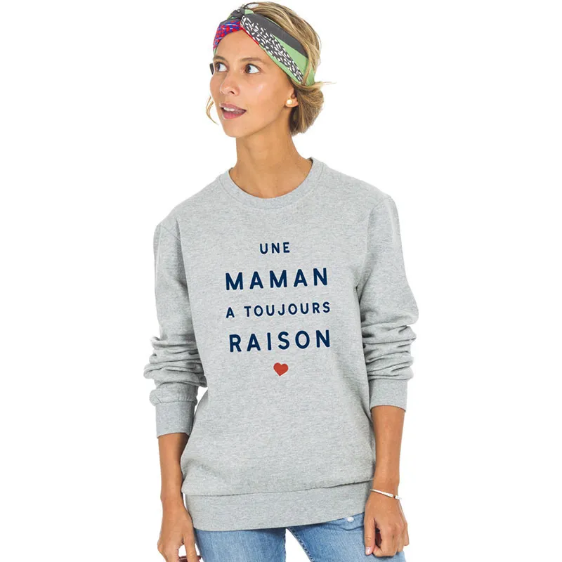 Sweat Femme Une Maman A Toujours Raison 2 - Gris chiné-0