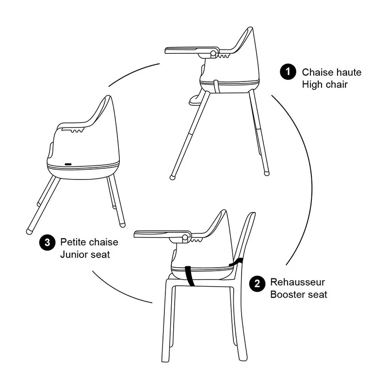 Chaise haute 3en1 Blanc/Gris - 6m+-4