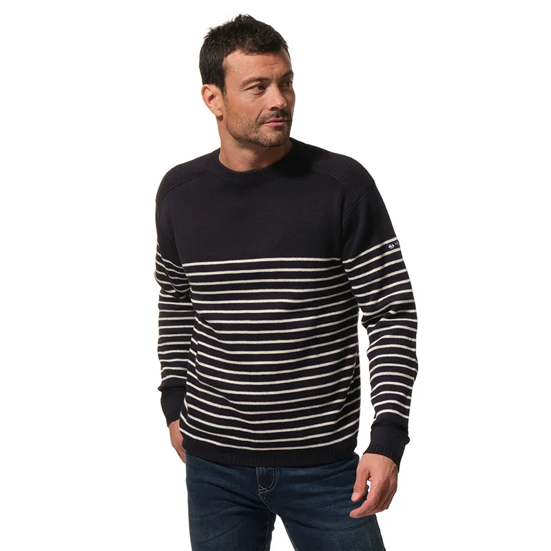Pull Col rond avec patch coudes Homme - Marine/Ecru-0