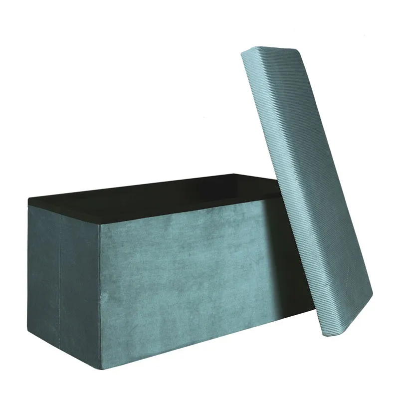 Coffre banc pliable velours Giulia Bleu - 77x38cm-3