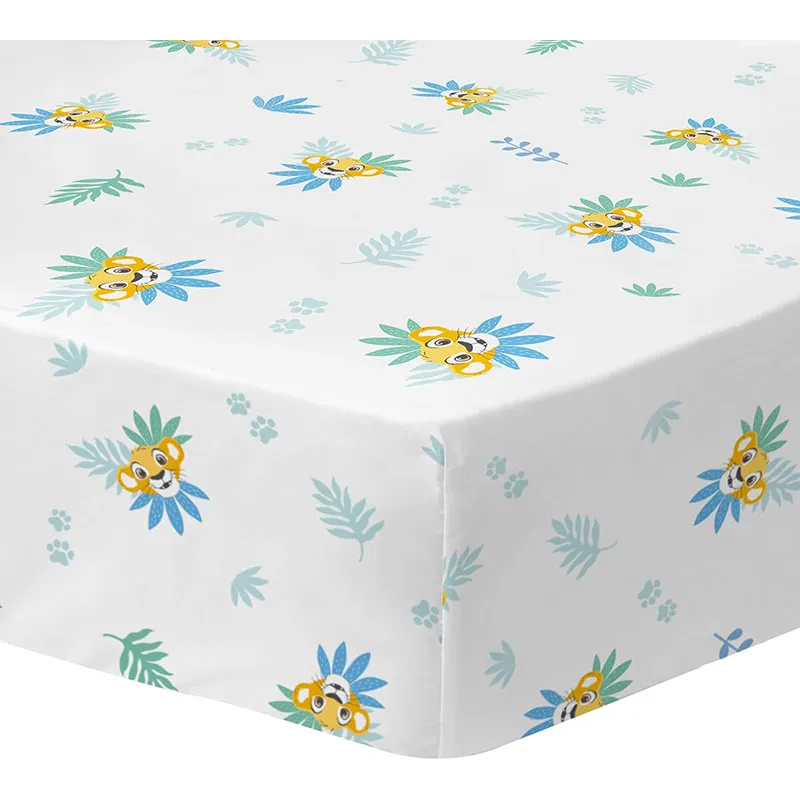 Drap-H. Coton Le Roi lion Blanc/Bleu Bonnet 25cm - 90x190cm-0