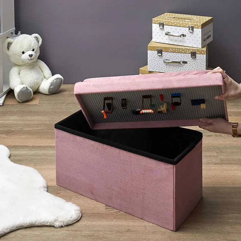Coffre banc pliable Comp. Brique Rose - 52x27x30cm-1