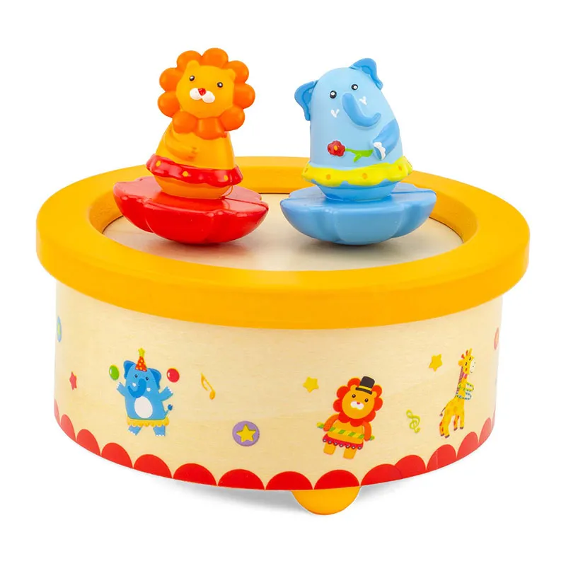 Boîte à musique Lion & Éléphant - 12x12cm-0