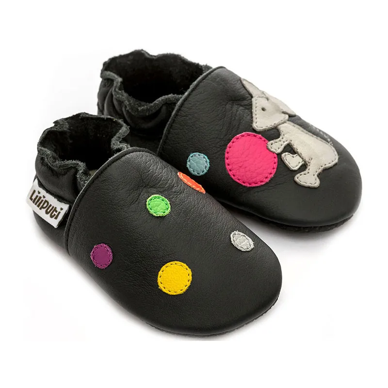 Chaussons souple Barefoot Cuir Souris - Noir-0