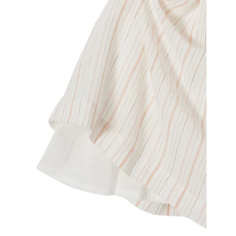 Robe cérémonie rayée fil brillant fille - Écru-2