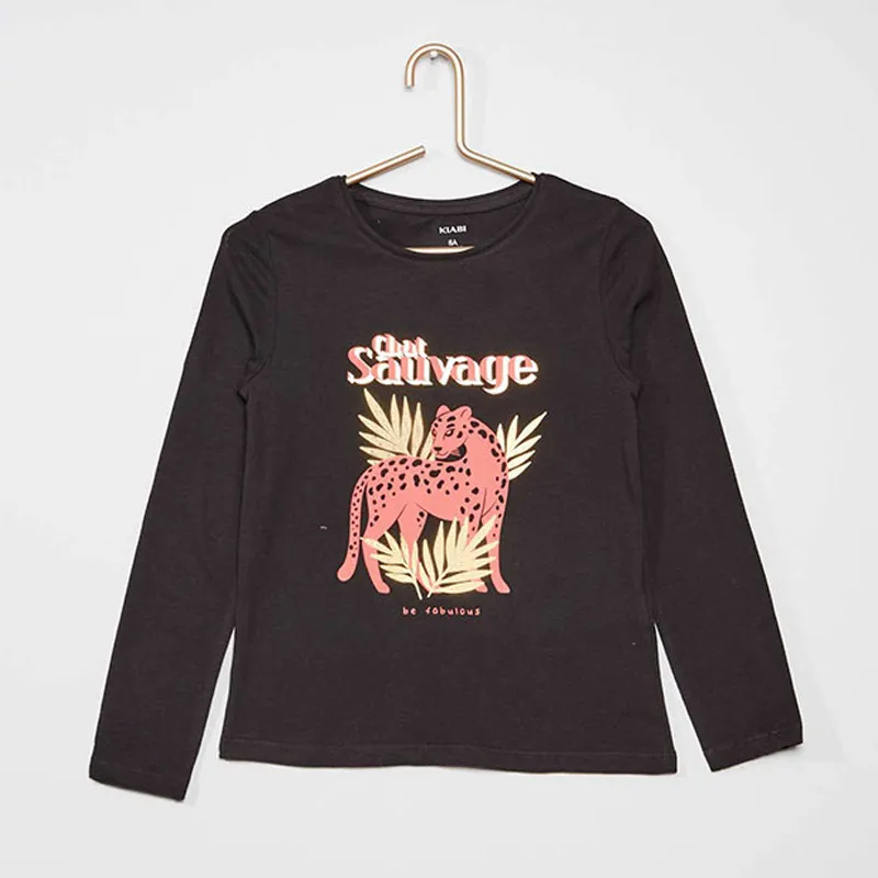 T-shirt ML Chat Sauvage Kiabi - Gris foncé-0