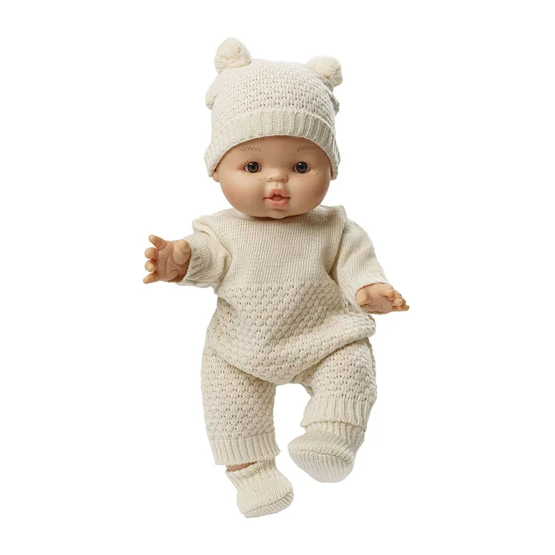 Bonnet + Chaussons en tricot BIO Écru - Poupée 28-35/35-45cm-3