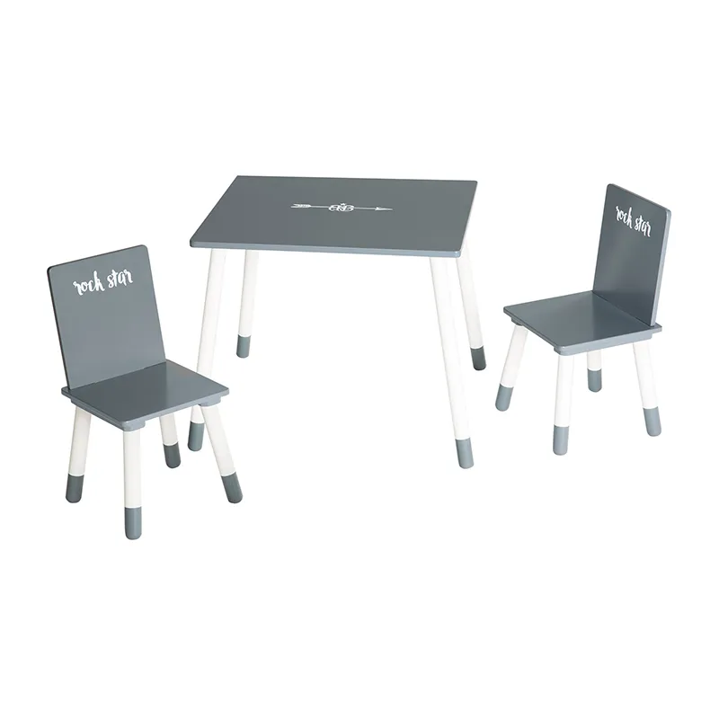 Table + 2 Chaises Enfant Bois Rock Star Baby 3 Gris-0