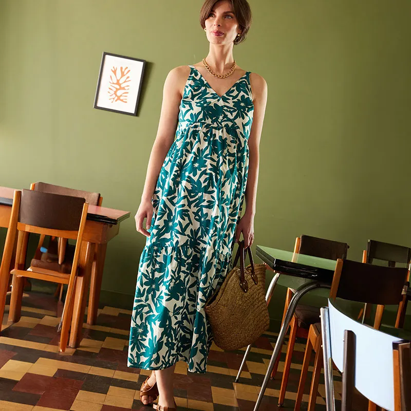 Robe longue de grossesse bretelle - Vert-0