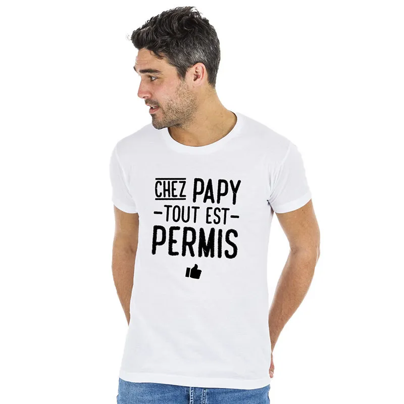 T-shirt Homme BIO Chez papy tout est permis - Blanc-0
