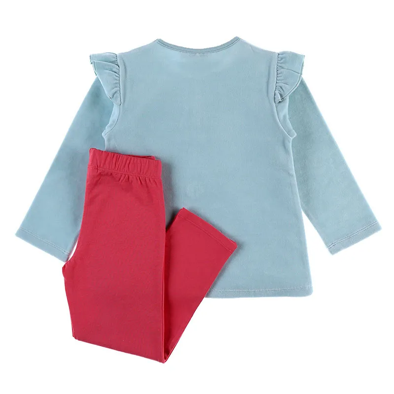 Pyjama pantalon + T-shirt ML Lapin BIO - Bleu/Fuchsia-1