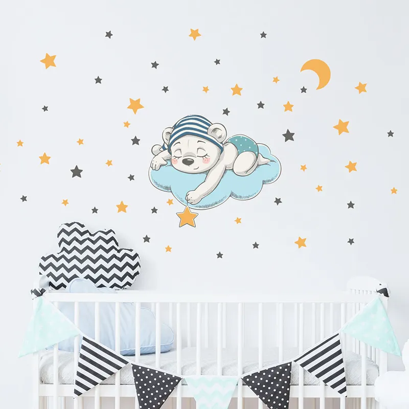 Stickers - Ourson rêveur + 50 étoiles-1