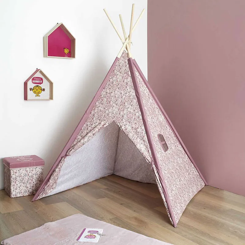 Tipi Madame Princesse Rose/Bois - 120x120x160cm-0