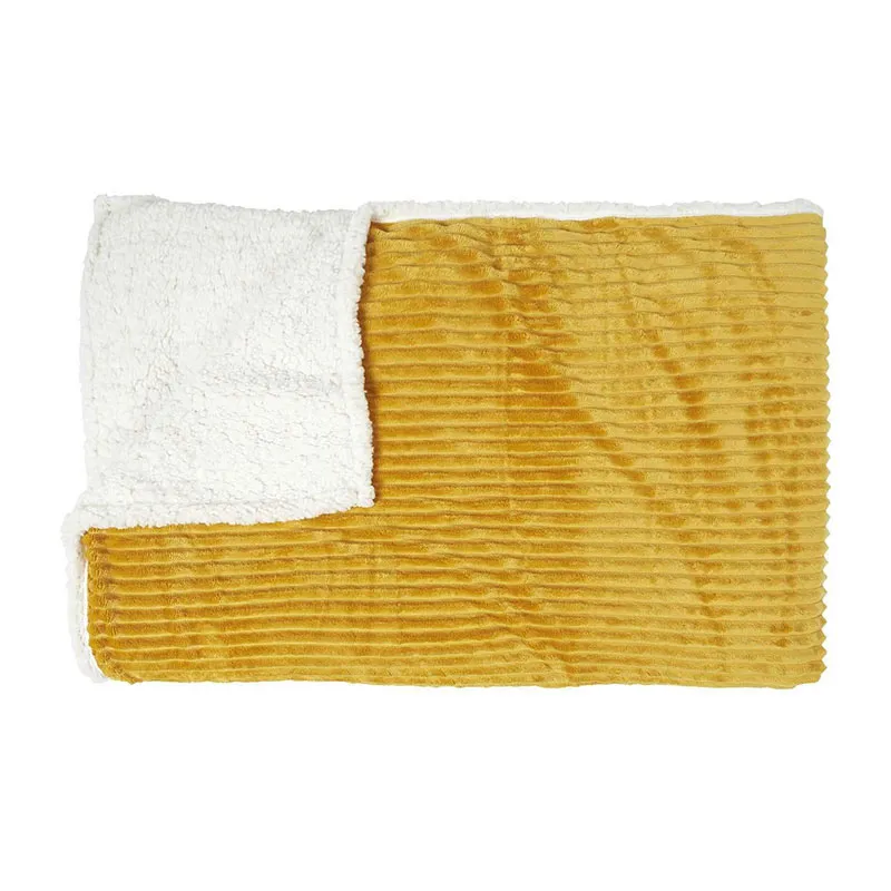 Plaid Flanelle côtelé sherpa Jaune - 180x220cm-2