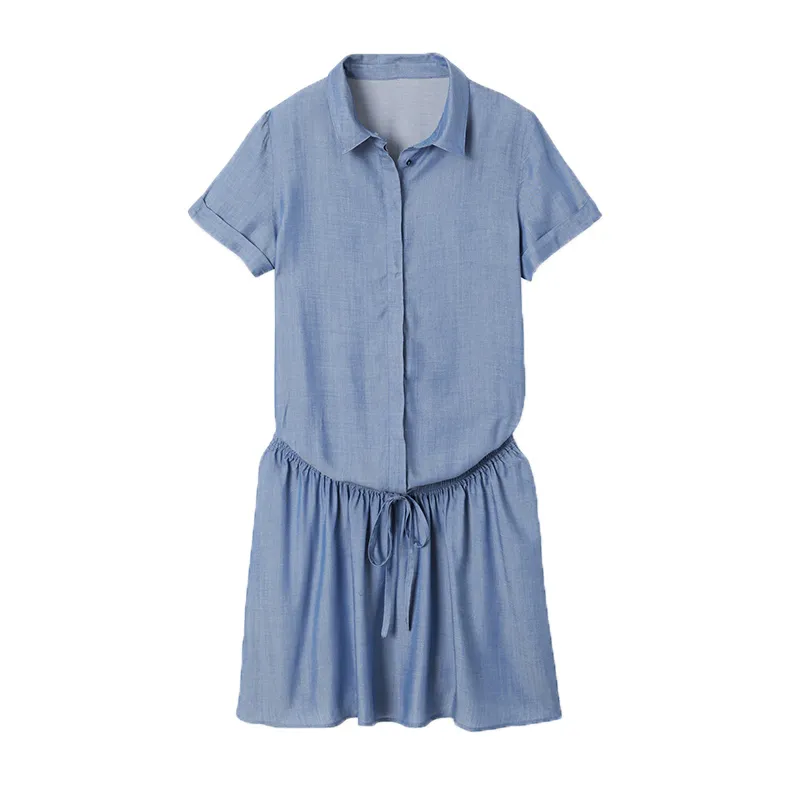 Robe courte de grossesse tencel - Bleu-3