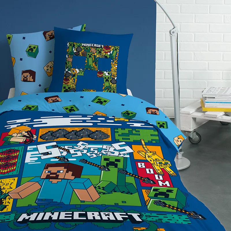 Parure 2pcs Coton réversible Minecraft Bleu - 140x200cm-0