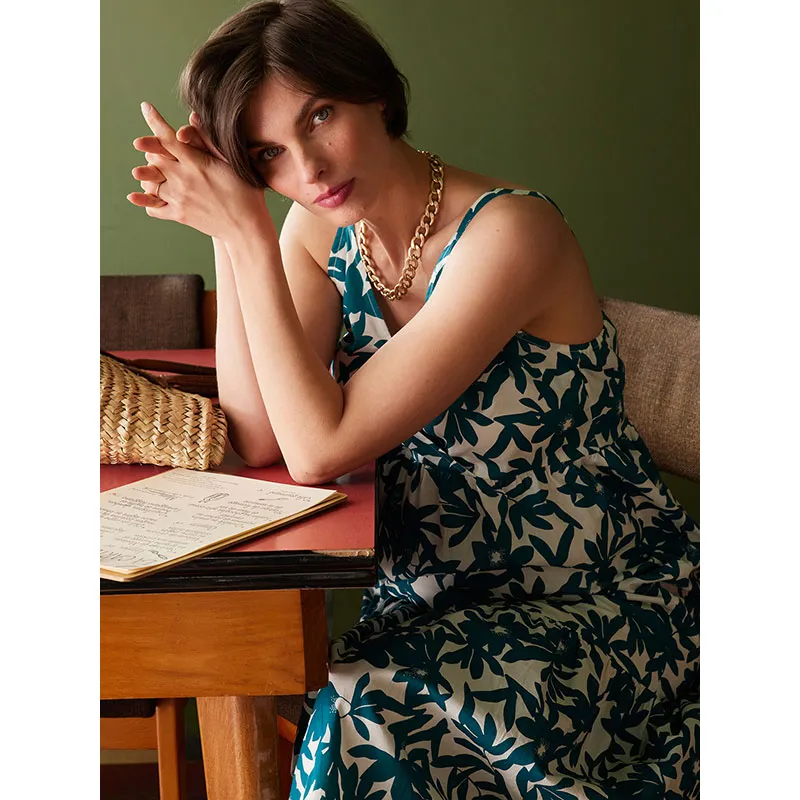 Robe longue de grossesse bretelle - Vert-1