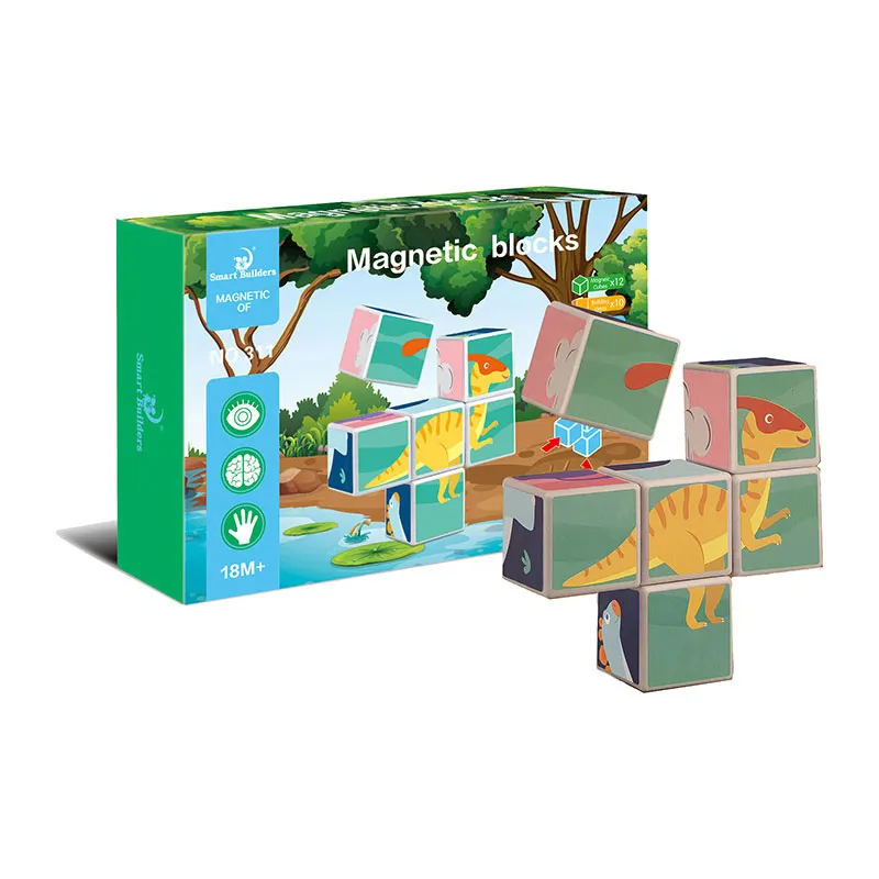 Puzzle cubes magnétiques Dinosaures 12pcs - 18m+-0