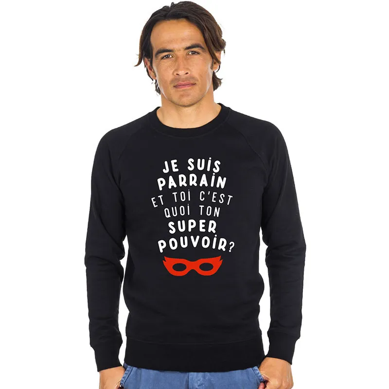 Sweat Homme Parrain, et toi ton pouvoir? - Noir-0
