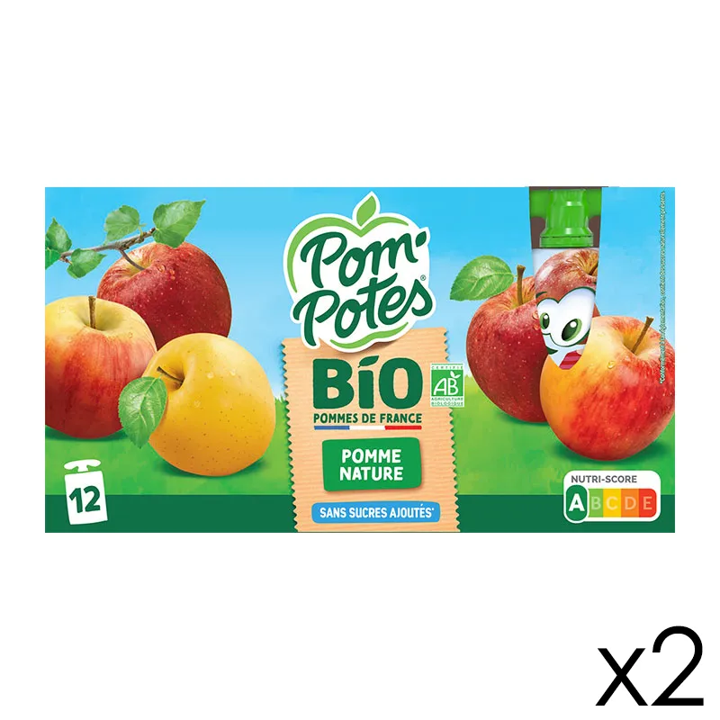 24 Compotes Gourdes BIO Pomme Nature - 24x90g-0