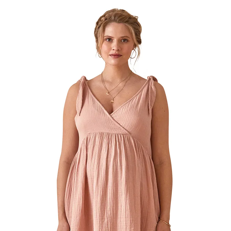 Robe de grossesse/allait gaze de coton - Rose-2