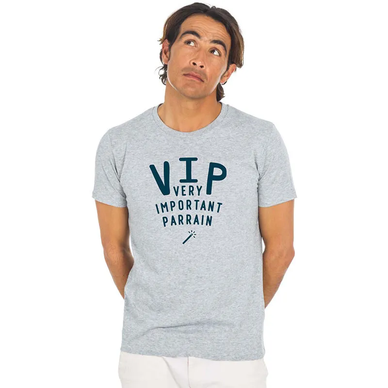 T-shirt Homme Vip (very important parrain) BIO - Gris chiné-0