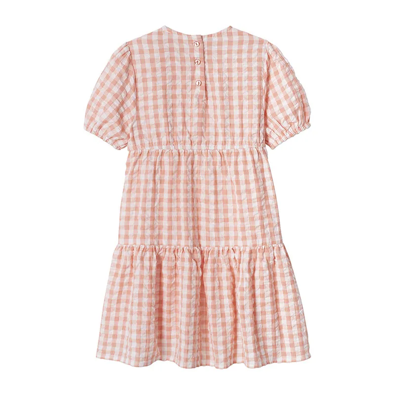 Robe à volant fille manches 3/4 - Corail-1