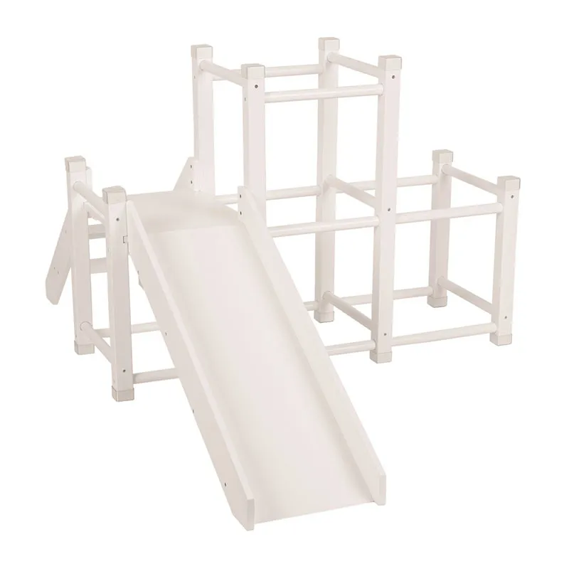 Aire de jeux Bois + Toboggan + Cadre d'escalade Blanc - 156x105cm-0
