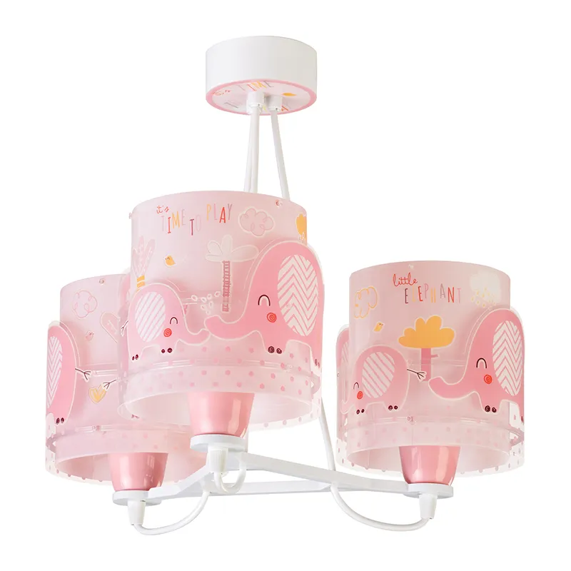 Lustre 3 Lumières Petits Eléphants Rose - 39x39x20,5cm-0
