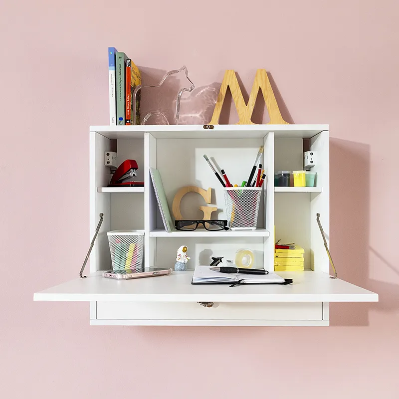 Bureau Mural Rabattable Blanc - 60x50x50cm-4