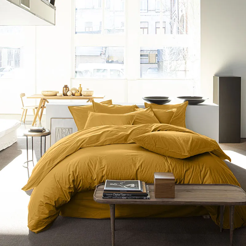 H. de couette Percale de coton Jaune moutarde-1