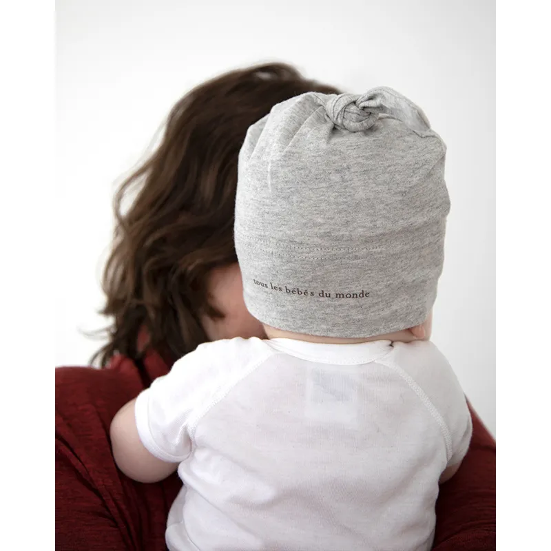2 Bonnets Top Knot Hat Light Grey/Dark Grey - 0m+-3