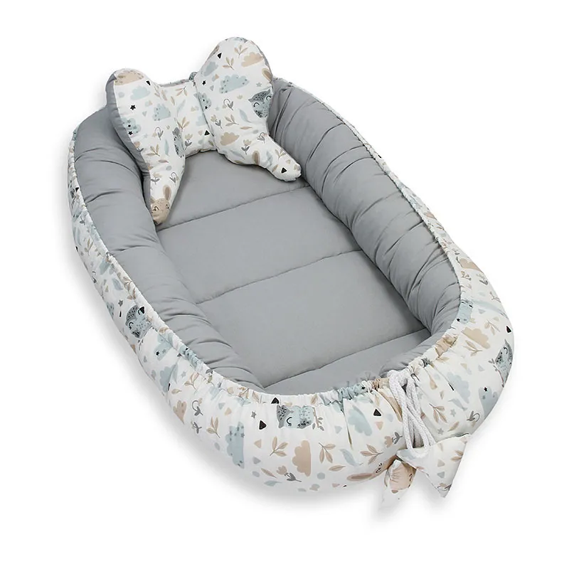 Cocon cale-bébé + Coussin Sous-bois Gris - 90x50cm-1