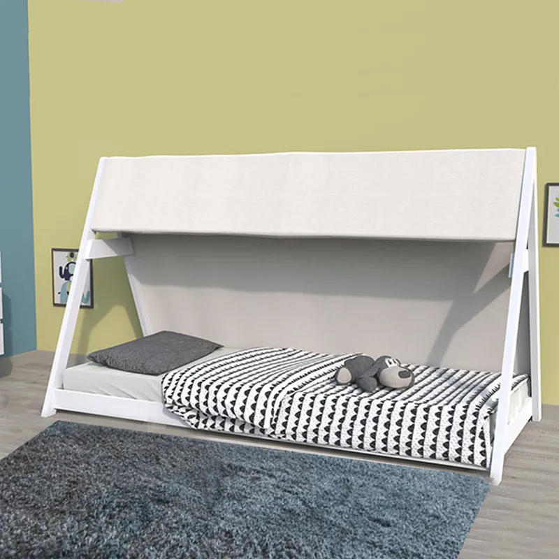 Lit cabane + Sommier + Toile Tipi Blanc - 70x140cm-1
