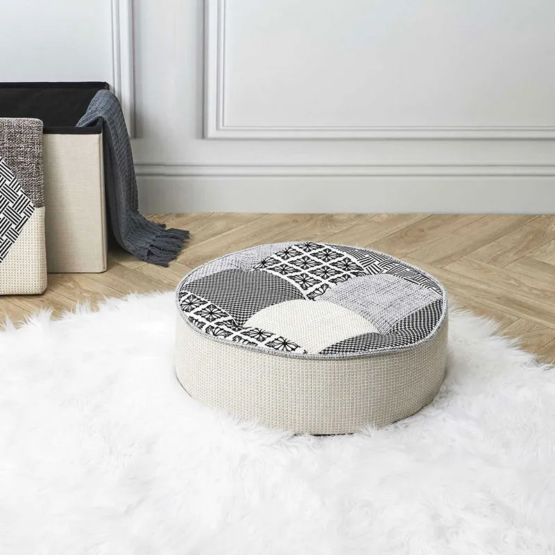 Pouf Rond Patchwork Gris - 50x16cm-3