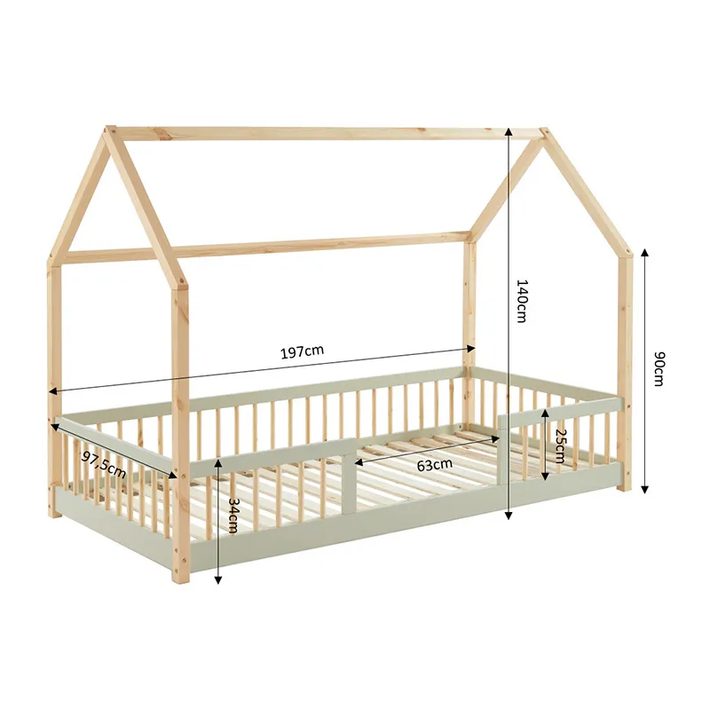 Lit cabane avec barrières Tiny Bois - 90x190cm-4