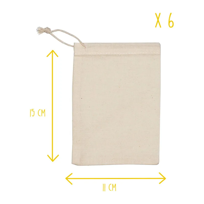 Petits pochons 11x15cm 6pcs Coton Écru - 3+-0
