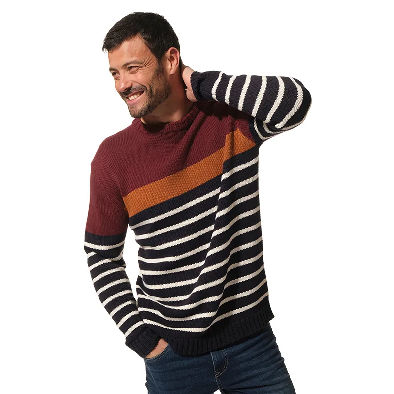 Pull Luppin Rayé Col rond Homme - Marine/Ecru/Grenat/Pecan-0